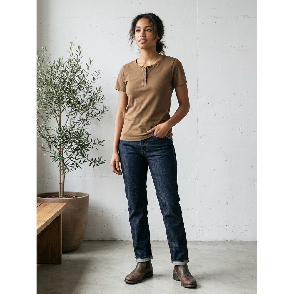 Filson Women's Whidbey Short-Sleeve Henley Coffee Brown Sz S Cotton Ribbed Tee